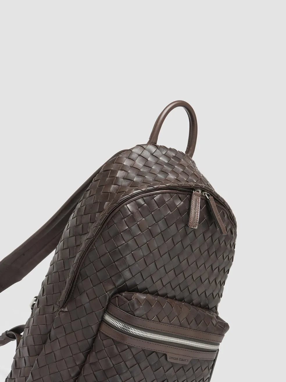 Best Officine Creative ARMOR 04 - Brown Woven Leather Backpack COFFEE