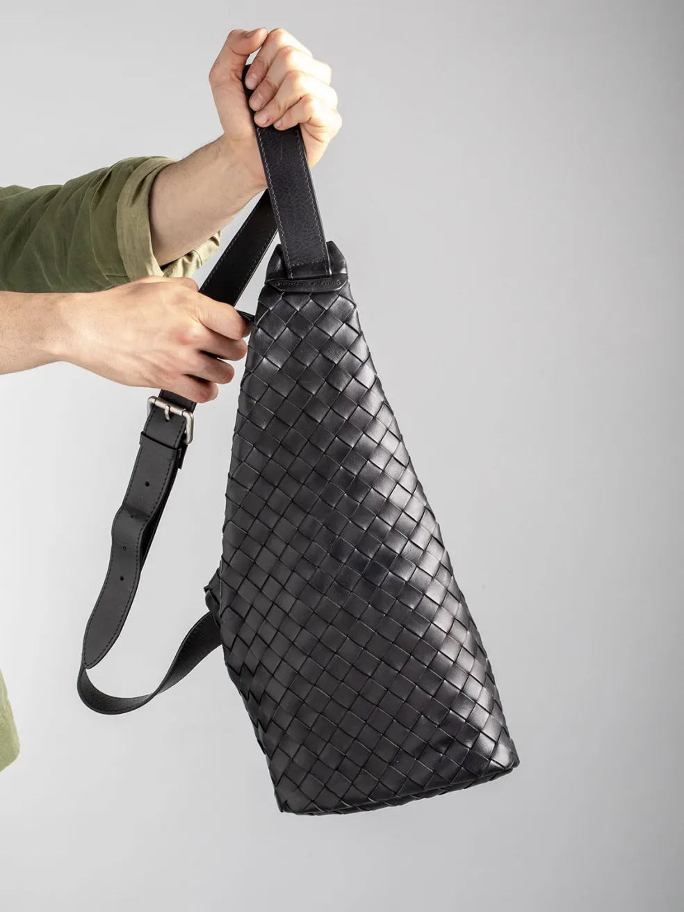 Store Officine Creative ARMOR 05 - Green Woven Leather Backpack DEPHTS