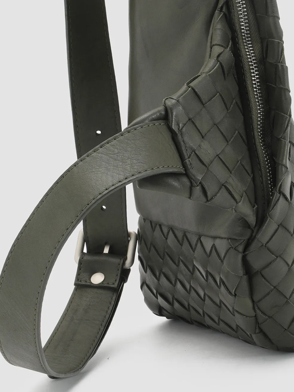 Store Officine Creative ARMOR 05 - Green Woven Leather Backpack DEPHTS
