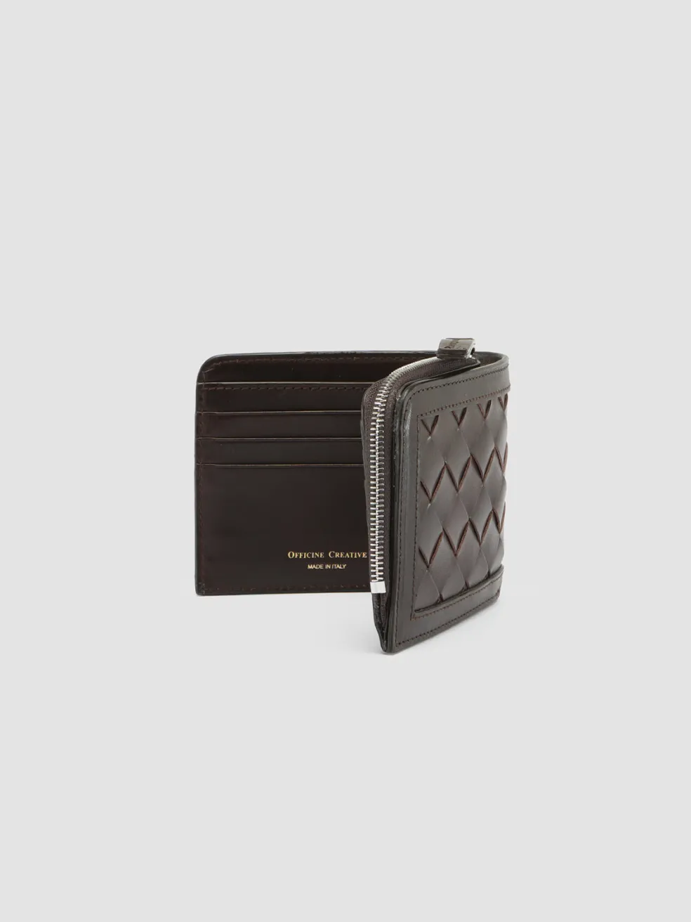 Outlet Officine Creative BERGE’ 104 - Brown Woven Leather Bifold Wallet COFFEE
