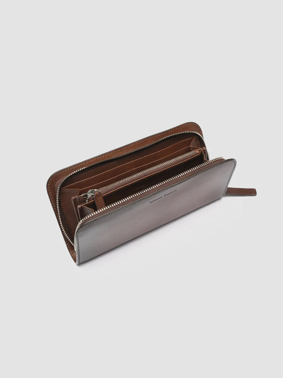 Shop Officine Creative BERGE’ 01 - Brown Zip Around Leather Wallet TESTA DI MORO