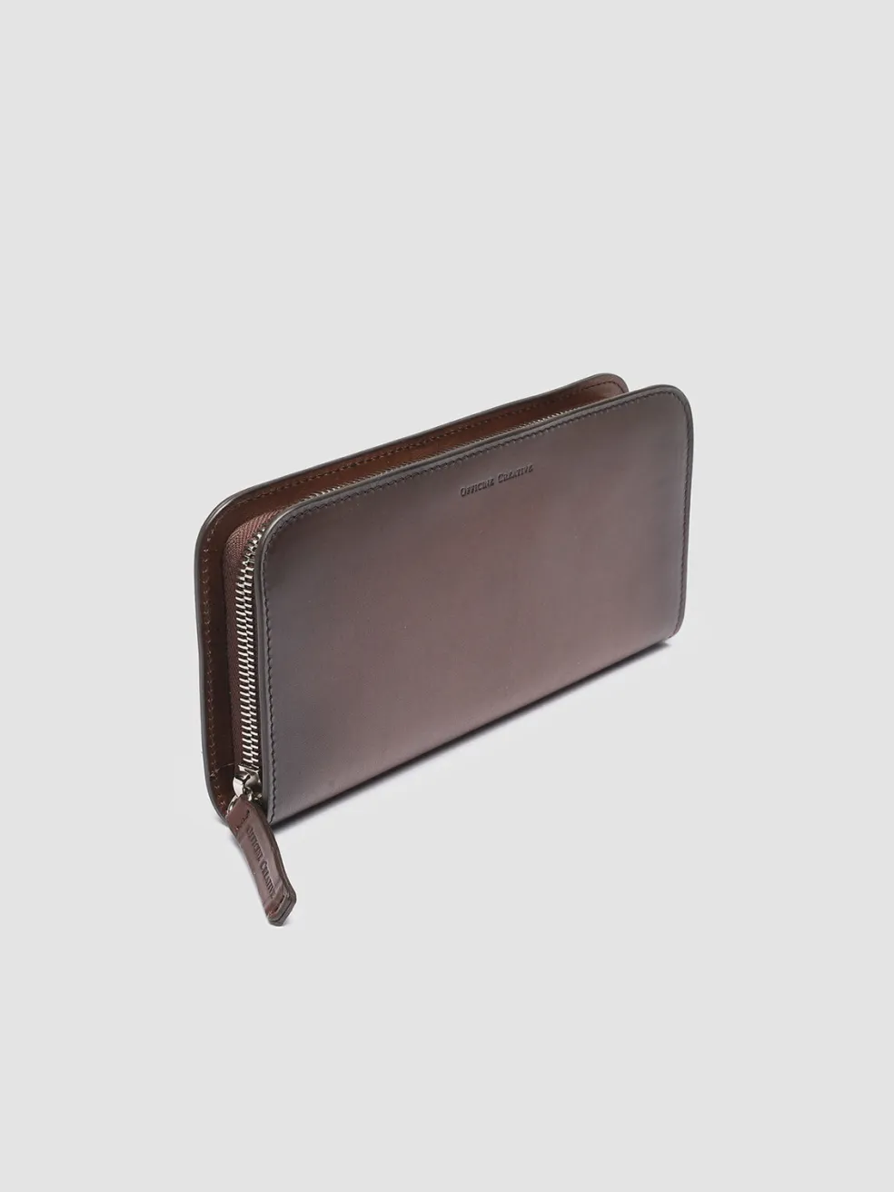 Shop Officine Creative BERGE’ 01 - Brown Zip Around Leather Wallet TESTA DI MORO