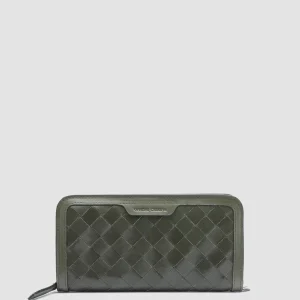Outlet Officine Creative BERGE’ 101 - Green Woven Leather Wallet DEPHTS