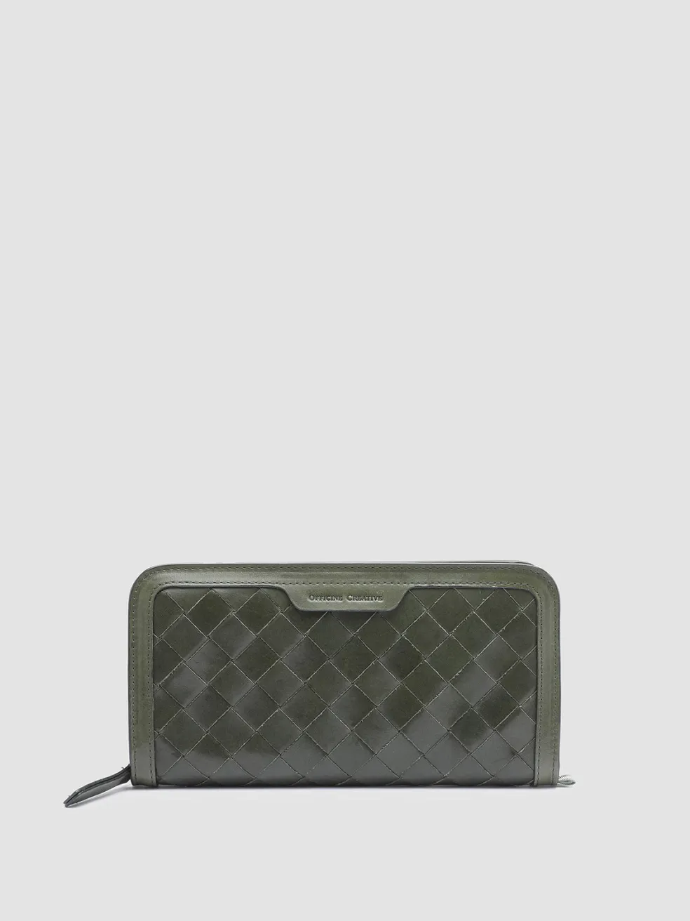 Outlet Officine Creative BERGE’ 101 - Green Woven Leather Wallet DEPHTS
