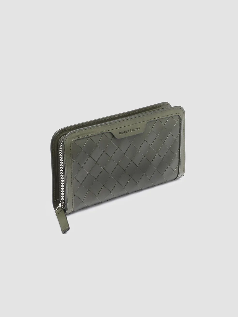 Outlet Officine Creative BERGE’ 101 - Green Woven Leather Wallet DEPHTS