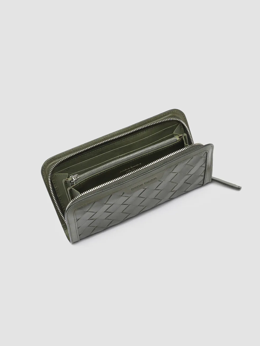 Outlet Officine Creative BERGE’ 101 - Green Woven Leather Wallet DEPHTS