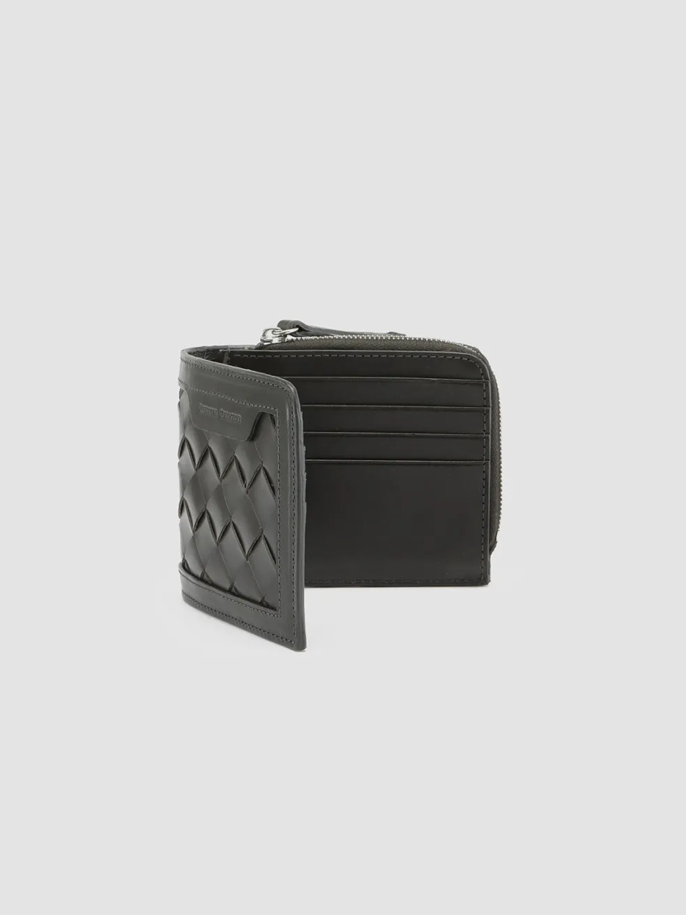 Best Officine Creative BERGE’ 104 - Grey Woven Leather Bifold Wallet PIOMBO