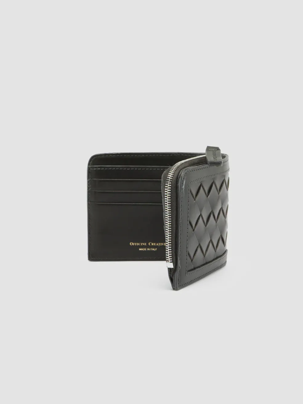 Best Officine Creative BERGE’ 104 - Grey Woven Leather Bifold Wallet PIOMBO