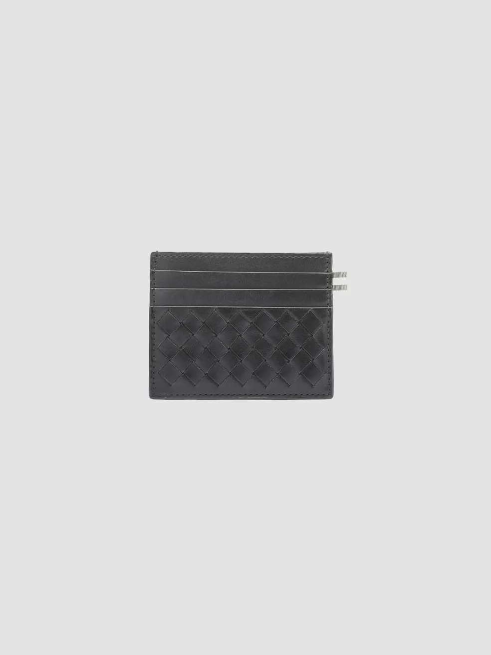 Store Officine Creative BOUDIN 122 - Woven Leather Card Holder BLACK