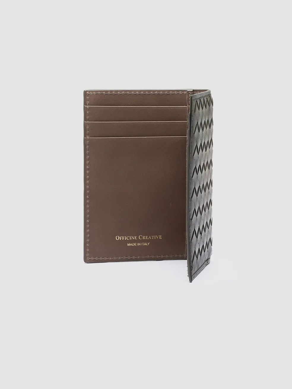 Outlet Officine Creative BOUDIN 124 - Taupe Woven Leather Bifold Wallet WALNUT