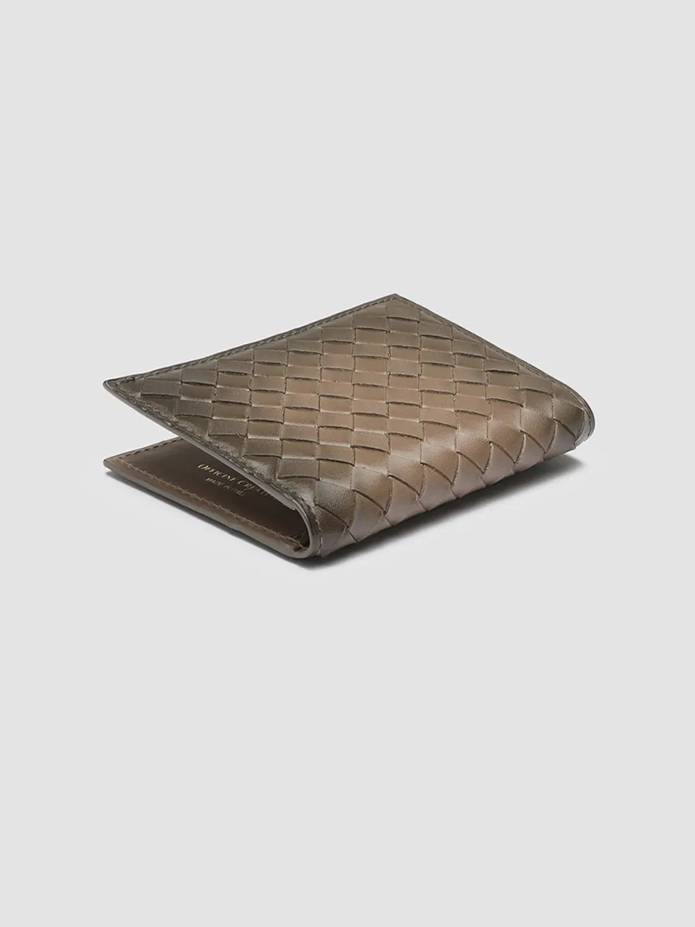 Outlet Officine Creative BOUDIN 124 - Taupe Woven Leather Bifold Wallet WALNUT