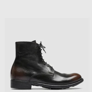 New Officine Creative CALIXTE 002 - Black Zipped Leather Boots COFFEE/BLACK