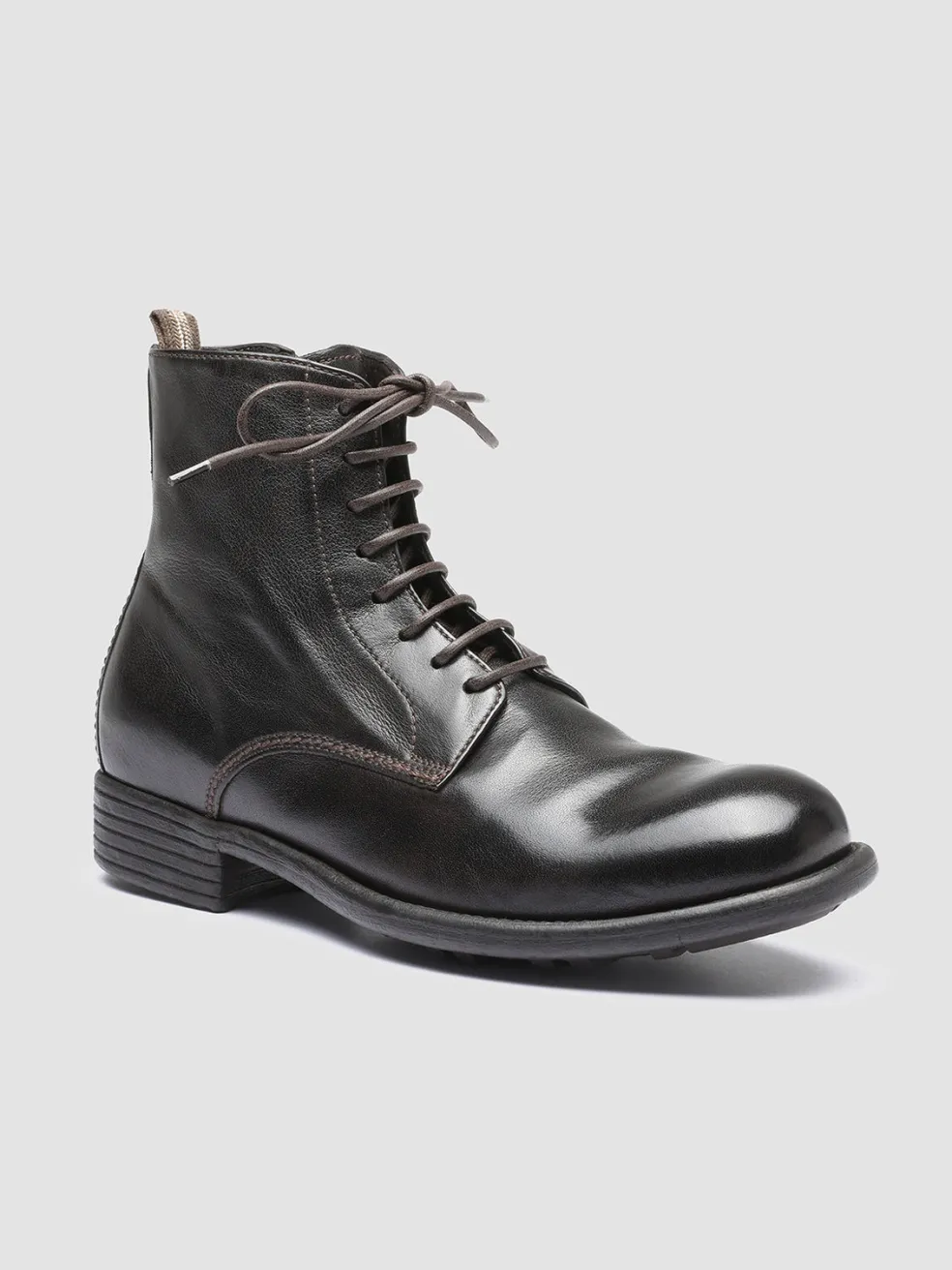 Hot Officine Creative CALIXTE 002 - Brown Zipped Leather Booties EBANO