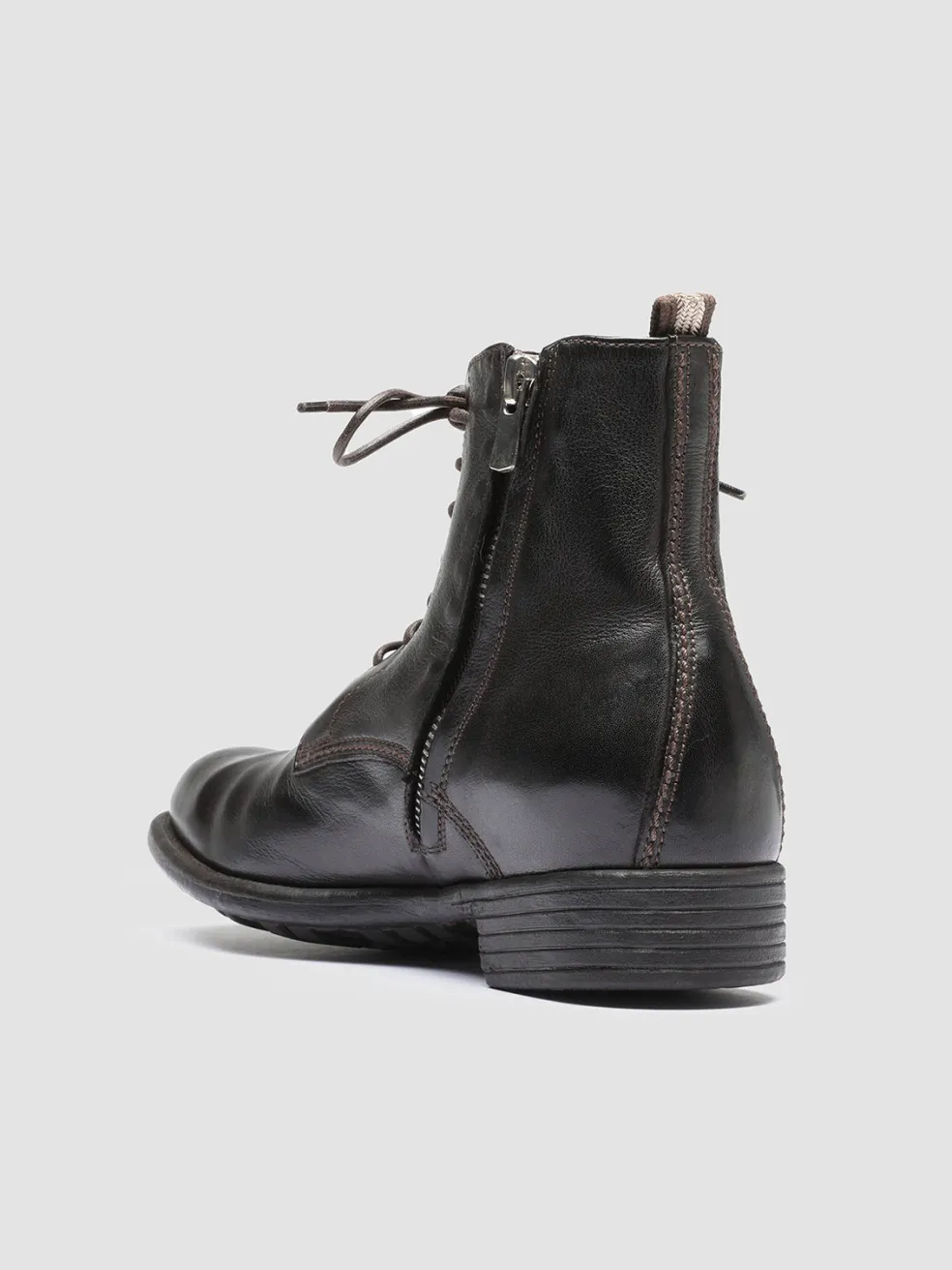 Hot Officine Creative CALIXTE 002 - Brown Zipped Leather Booties EBANO