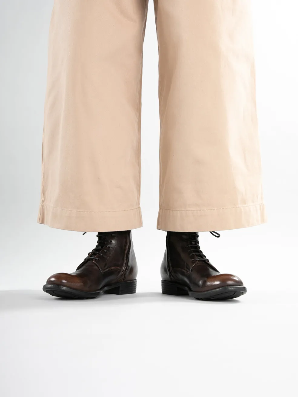 Hot Officine Creative CALIXTE 002 - Brown Zipped Leather Booties EBANO