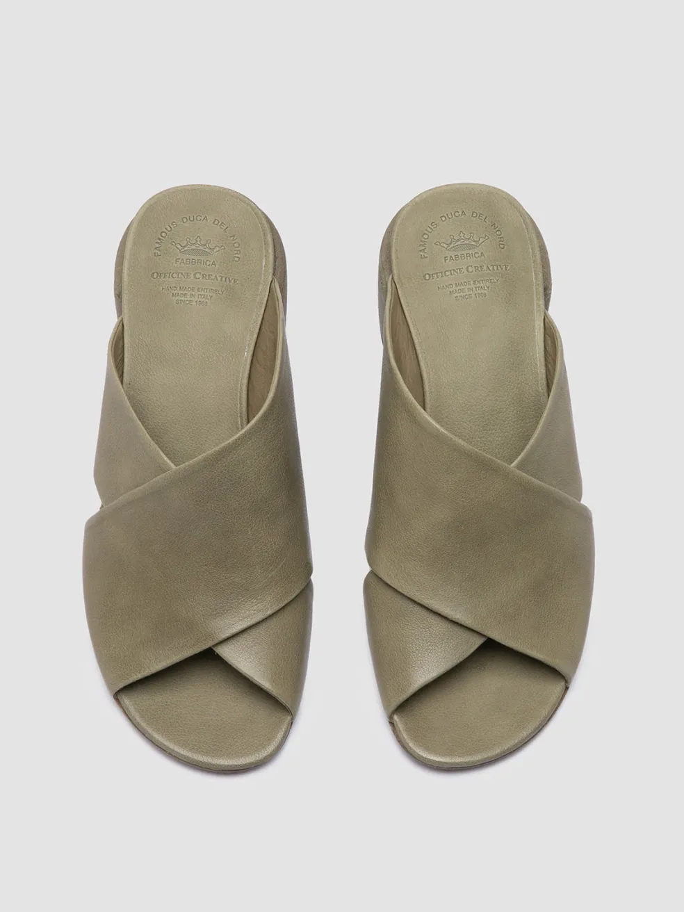 Shop Officine Creative HADRY 007 - Green Leather Slide Sandals ELMWOOD