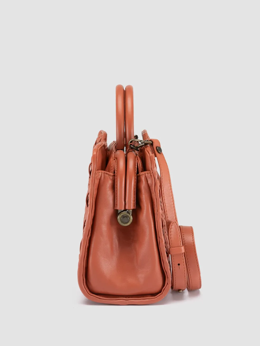 Shop Officine Creative HELEN 025 - Salmon Pink Leather Hand Bag RUST ROSE