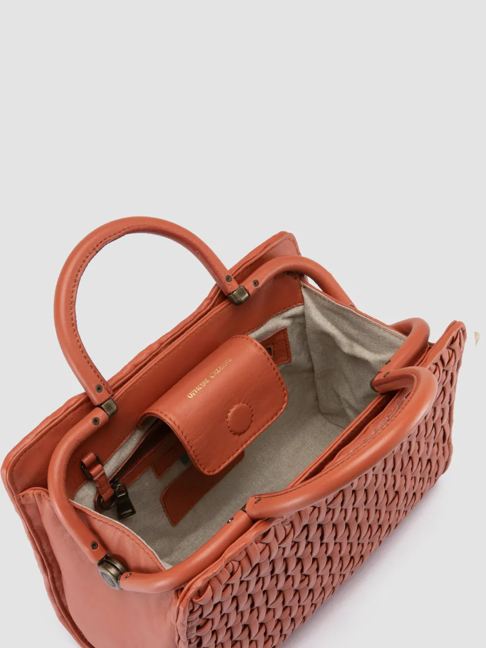 Shop Officine Creative HELEN 025 - Salmon Pink Leather Hand Bag RUST ROSE