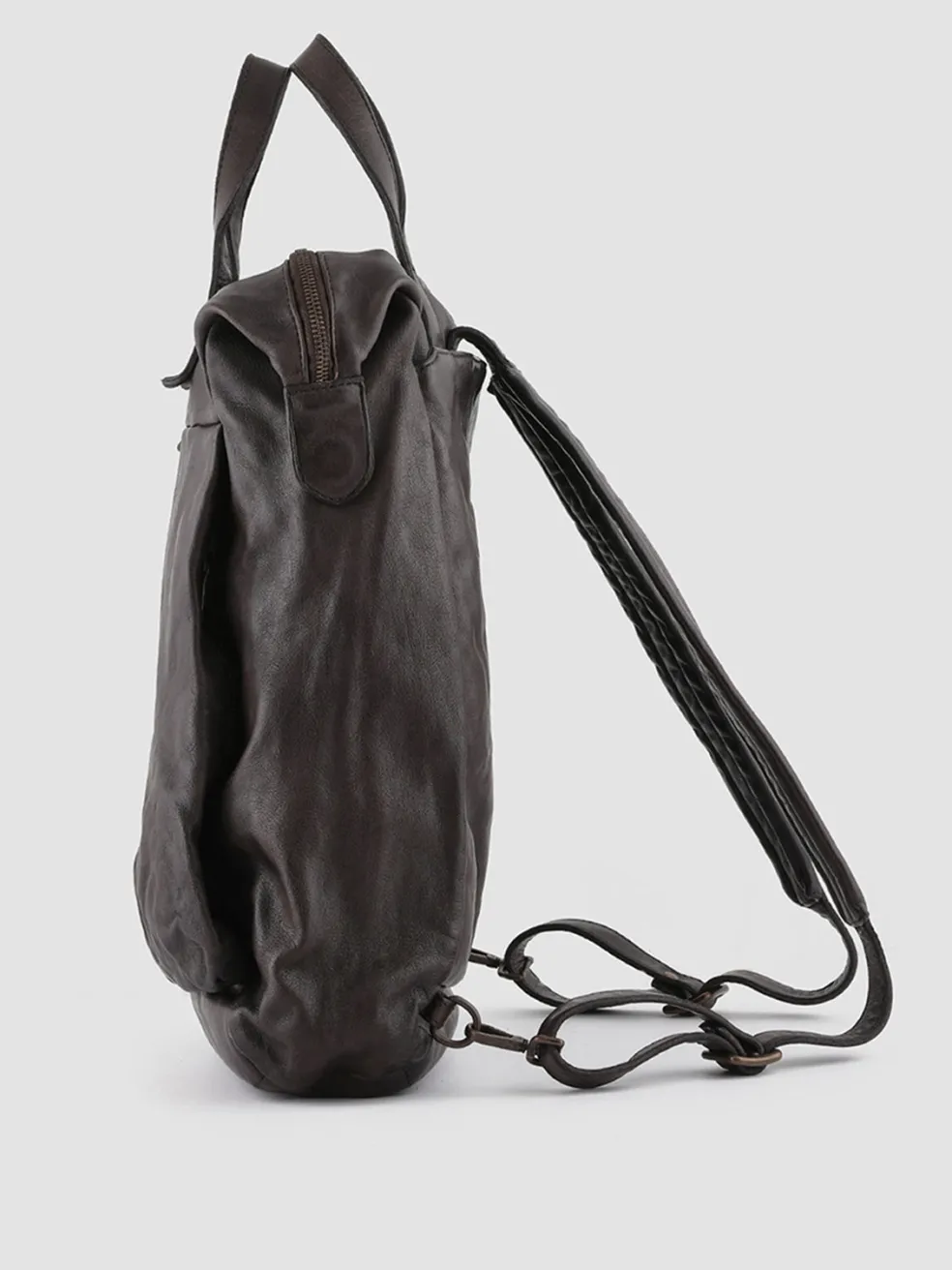 New Officine Creative HELMET 28 - Brown Leather Backpack EBANO