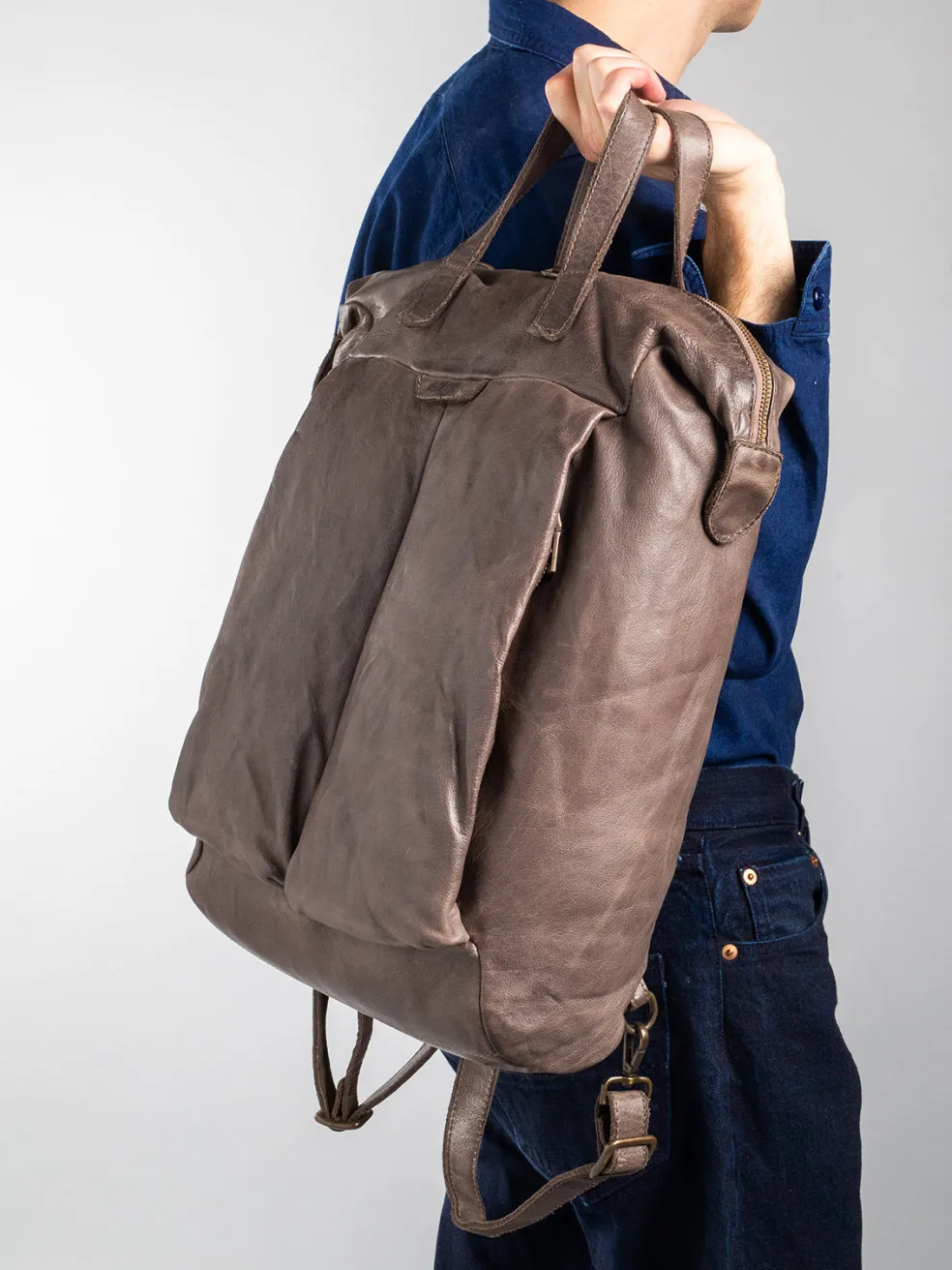 New Officine Creative HELMET 28 - Brown Leather Backpack EBANO