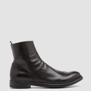 Store Officine Creative HIVE 010 - Brown Leather Zip Boots DARK BROWN