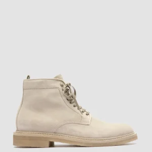 Shop Officine Creative HOPKINS CREPE 116 - Ivory Suede Lace Up Boots CREAM