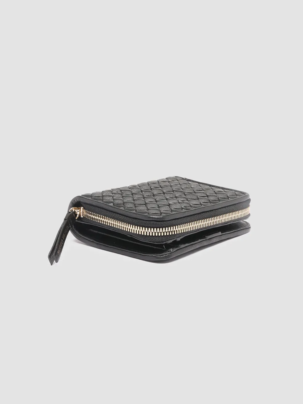 Store Officine Creative JULIET 102 - Woven Leather Zip-Around Wallet BLACK