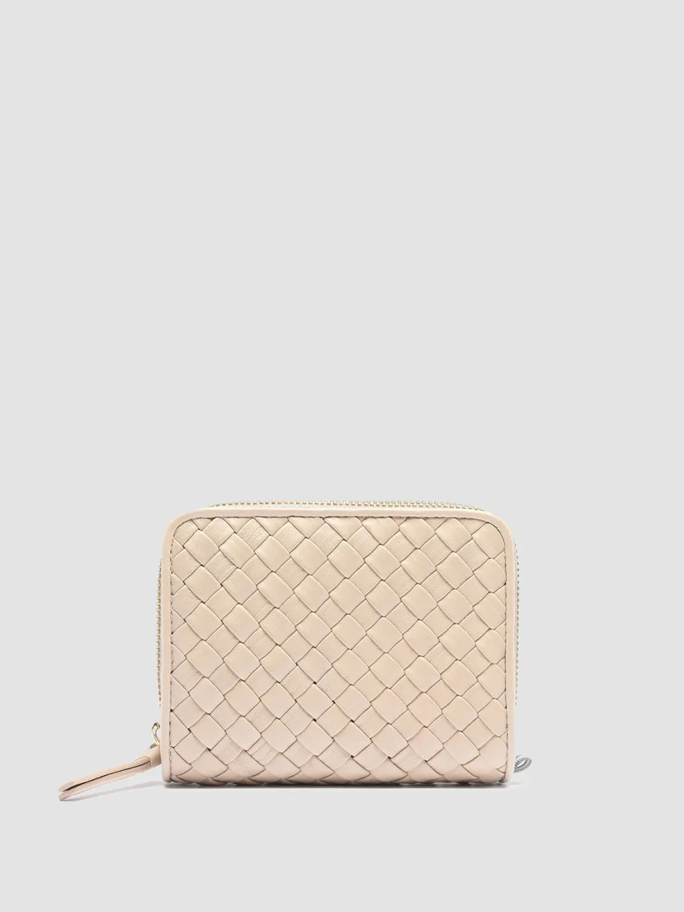 Flash Sale Officine Creative JULIET 102 - Ivory Woven Leather Zip-Around Wallet OAT MILK