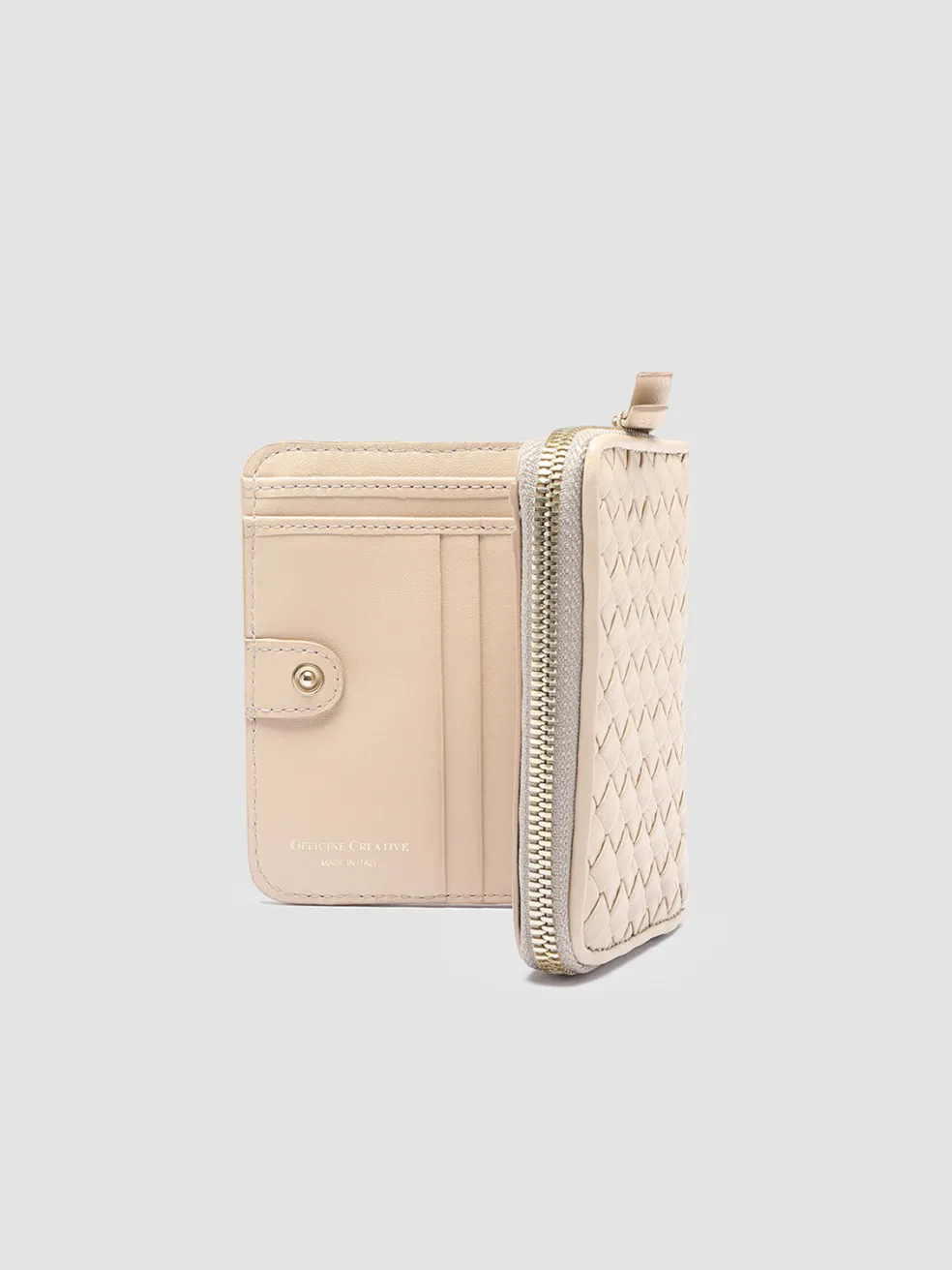 Flash Sale Officine Creative JULIET 102 - Ivory Woven Leather Zip-Around Wallet OAT MILK
