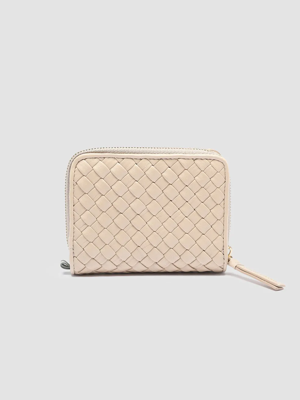 Flash Sale Officine Creative JULIET 102 - Ivory Woven Leather Zip-Around Wallet OAT MILK