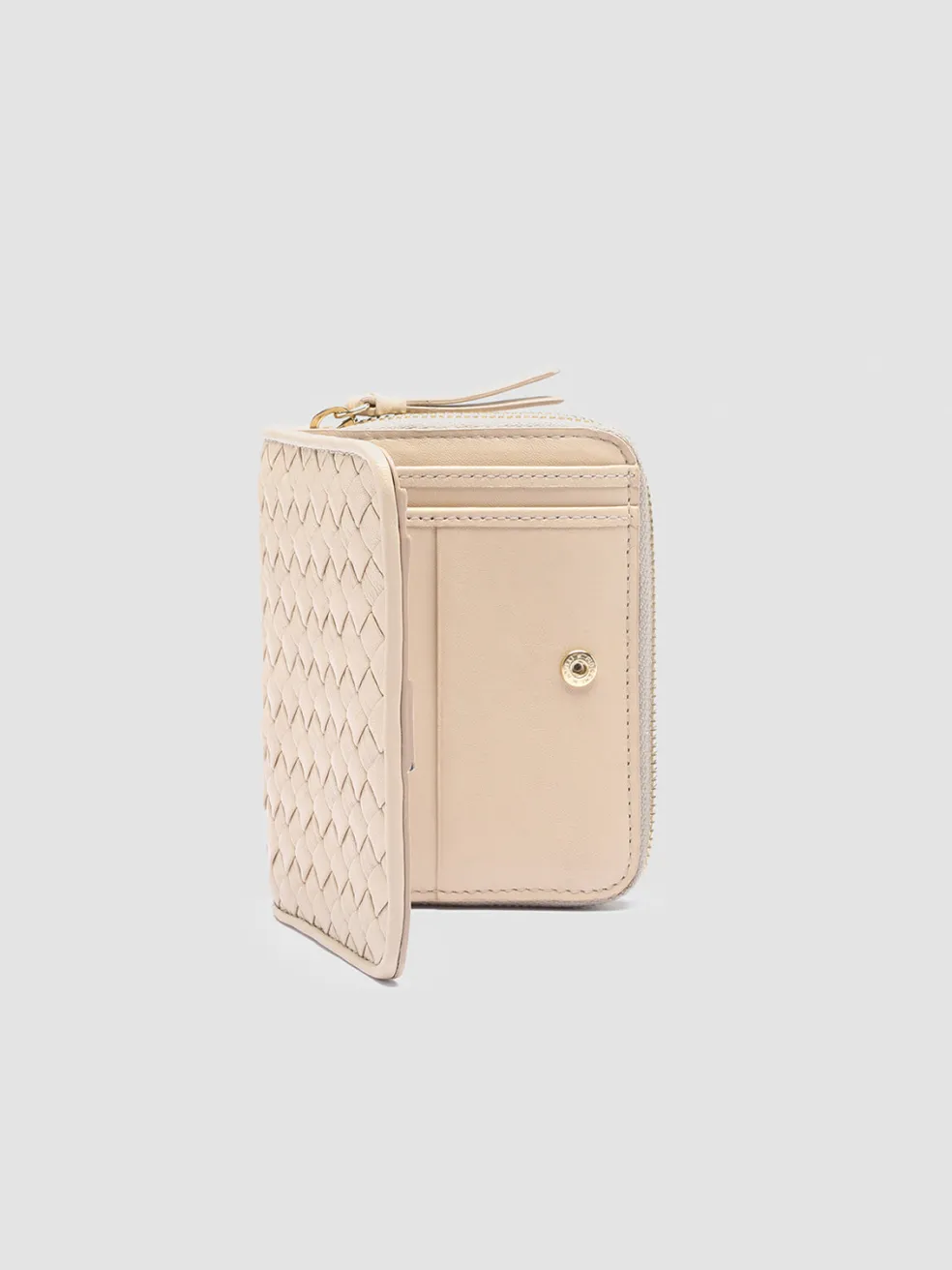 Flash Sale Officine Creative JULIET 102 - Ivory Woven Leather Zip-Around Wallet OAT MILK