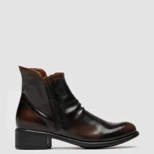 Shop Officine Creative LIS 001 - Brown Leather Zipped Boots CAFFE'/SUPERNERO                                  