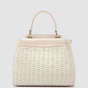 Shop Officine Creative NOLITA 029 - White Woven Leather Handle Bag OFF WHITE