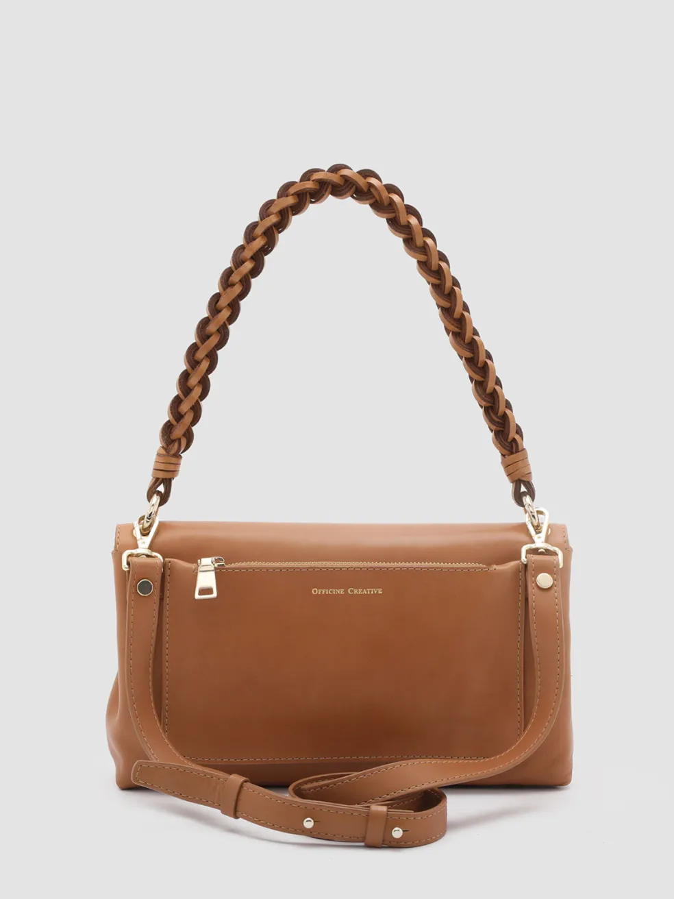 Hot Officine Creative NOLITA WOVEN 212 - Brown Nappa Leather Shoulder Bag BUTTER SCOTCH