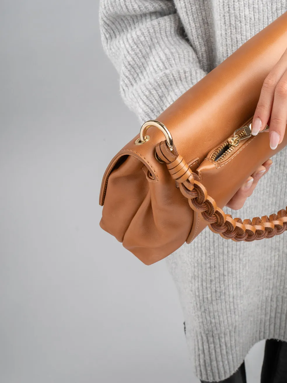 Hot Officine Creative NOLITA WOVEN 212 - Brown Nappa Leather Shoulder Bag BUTTER SCOTCH