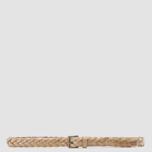 Shop Officine Creative OC STRIP 20 - Brown Woven Leather Belt WALNUT