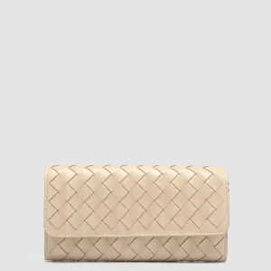 Store Officine Creative POCHE 109 - Ivory Woven Woven Leather Wallet OAT MILK
