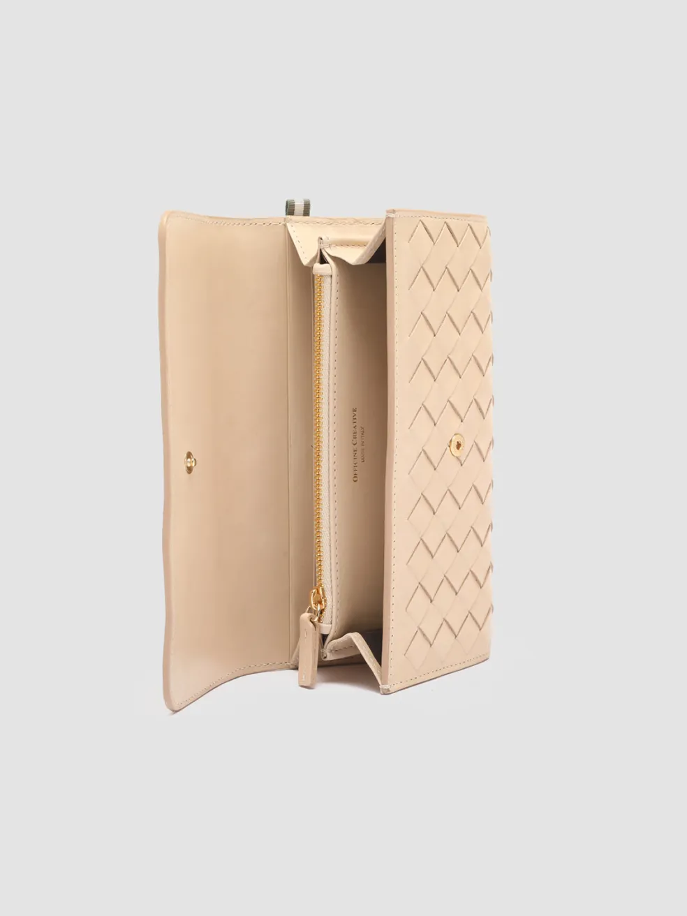 Store Officine Creative POCHE 109 - Ivory Woven Woven Leather Wallet OAT MILK