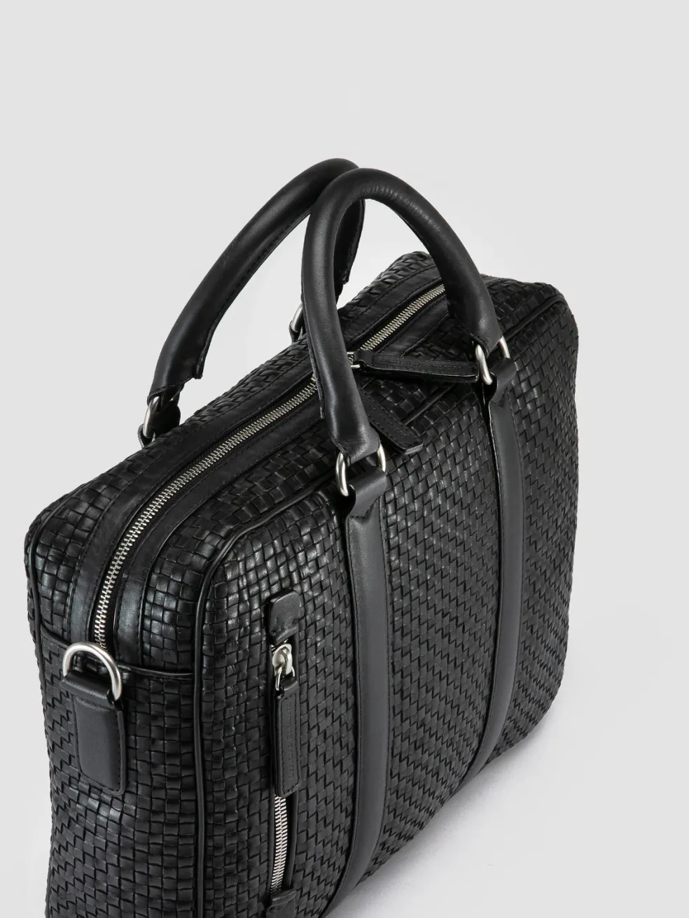 Online Officine Creative QUENTIN 110 - Woven Leather Briefcase BLACK