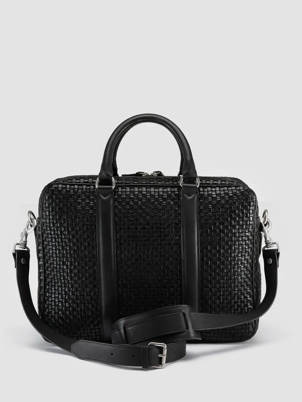 Online Officine Creative QUENTIN 110 - Woven Leather Briefcase BLACK