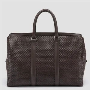 Hot Officine Creative QUENTIN 109 - Brown Woven Leather Weekender DARK BROWN