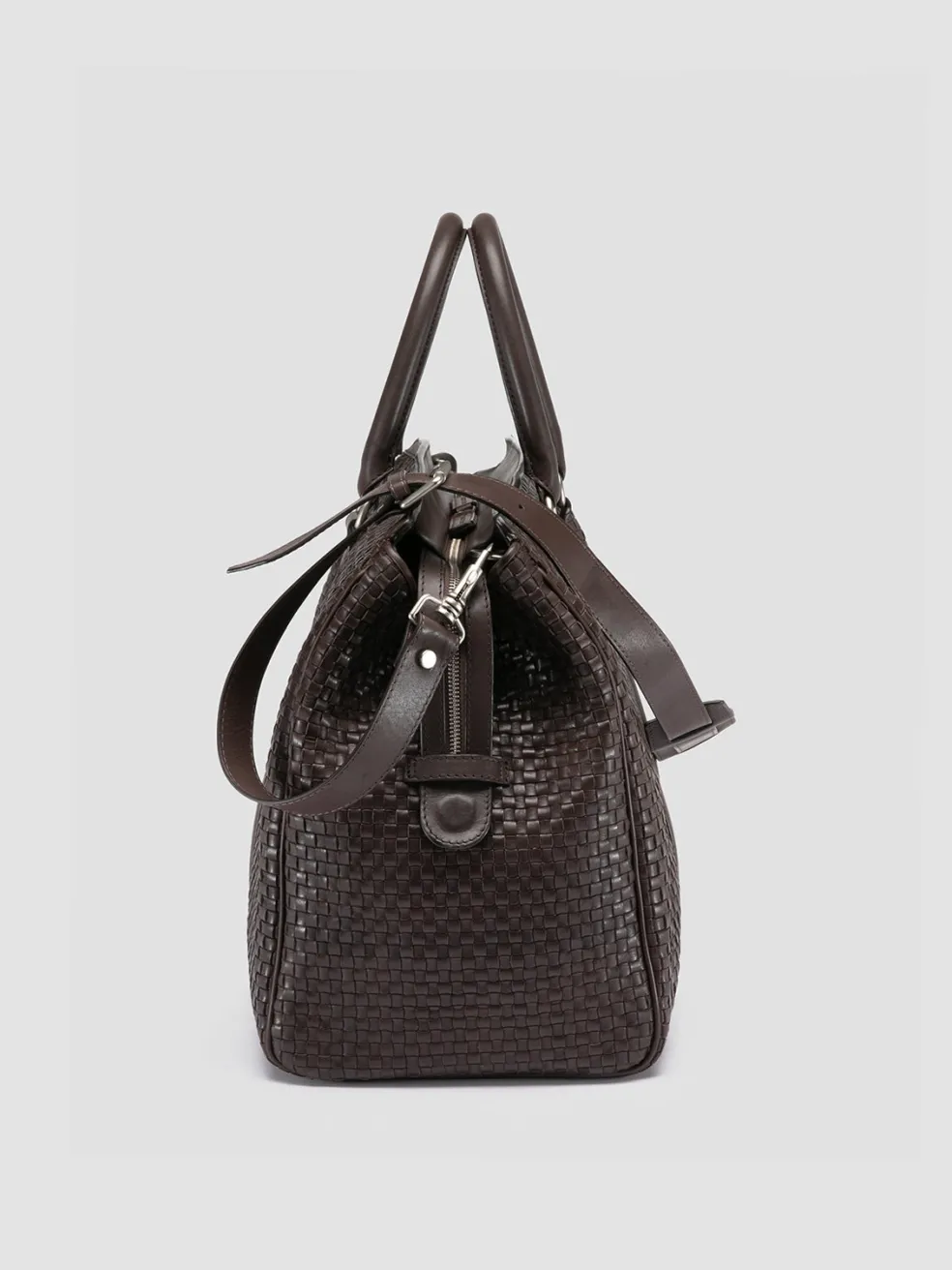 Hot Officine Creative QUENTIN 109 - Brown Woven Leather Weekender DARK BROWN