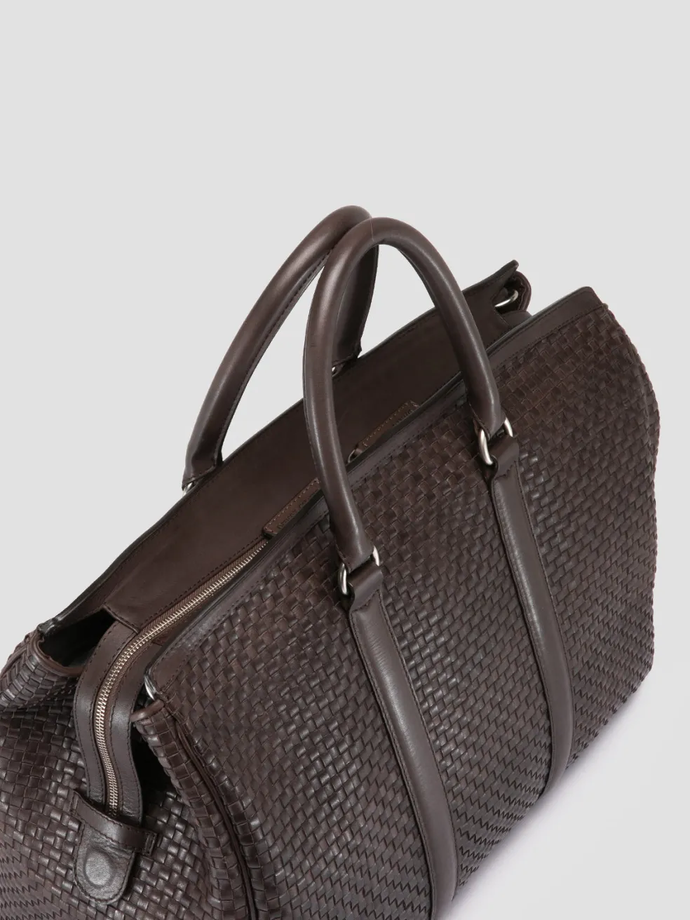 Hot Officine Creative QUENTIN 109 - Brown Woven Leather Weekender DARK BROWN