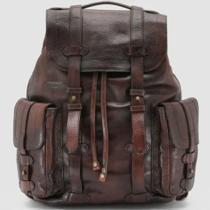 Clearance Officine Creative RARE 27 - Brown Leather Backpack DARK BROWN