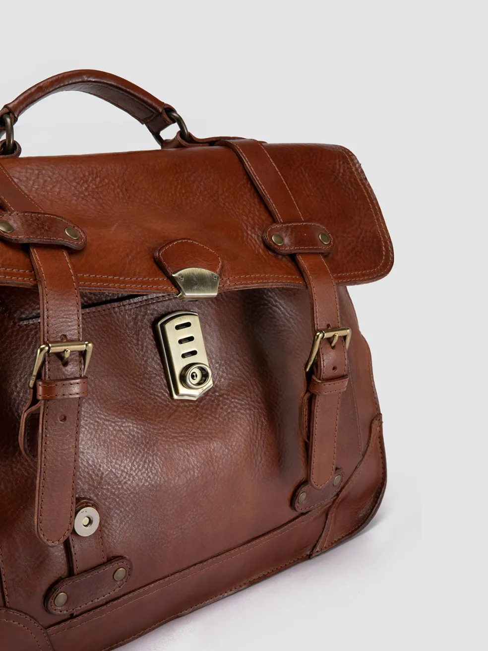 Shop Officine Creative RARE 040 - Leather Briefcase BROWN