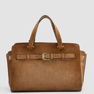 Best Officine Creative SADDLE 019 - Brown Suede Handle Bag CASTAGNO